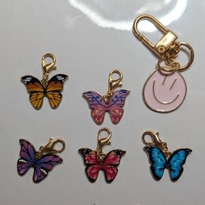 New Colorful Butterfly Charms with Smiley Keychain